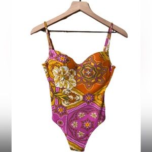 LA PERLA Flower Pattern Swimsuit with Rhinstone Embellishments